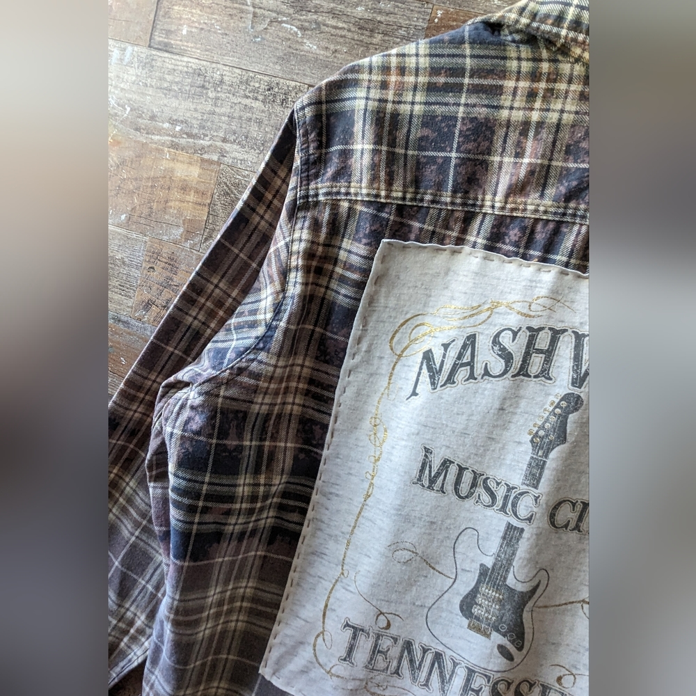 NWT Upcycled Handcrafted Dip Dyed Bleached Flannel Shirt Nashville - Picture 5 of 13